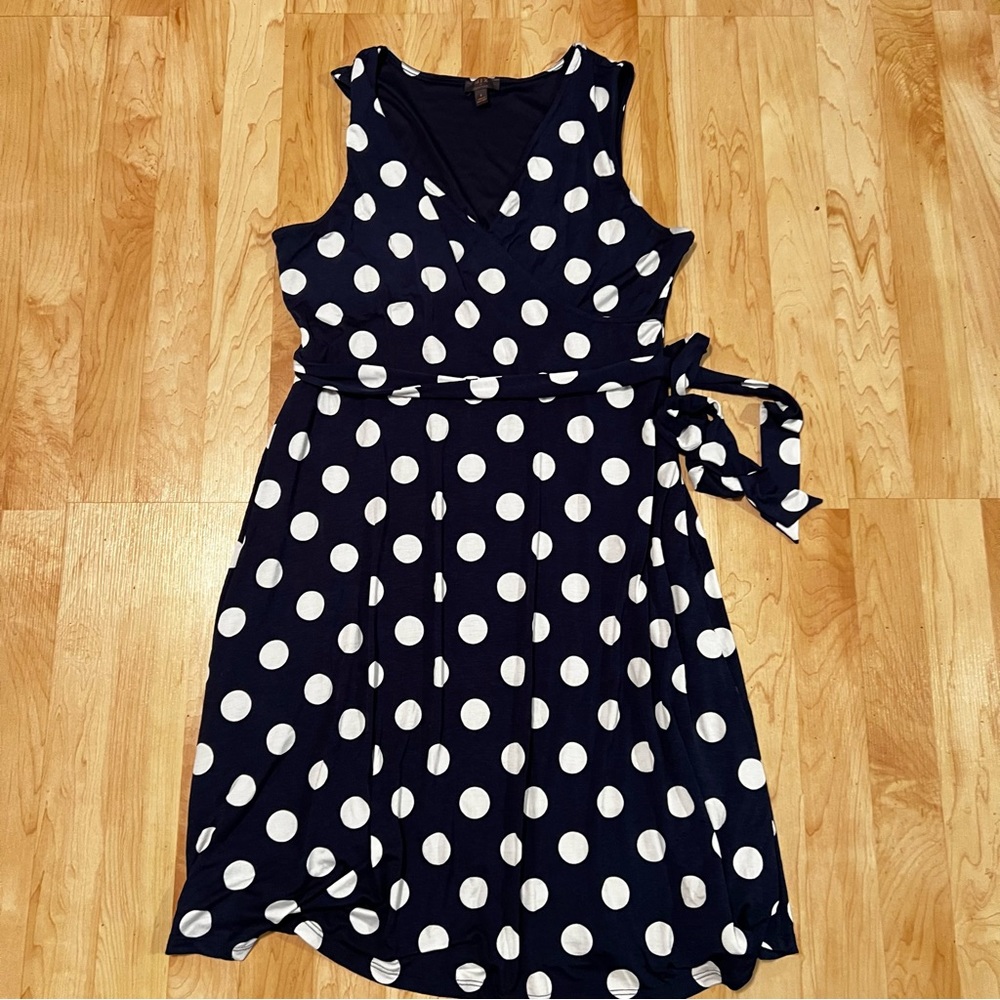 Mix by 41 Hawthorn Kassidy Blue and White Polka Dot Faux Wrap Dress Womens Large